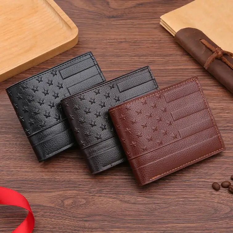 Creative Star Embossed PU Leather Wallet Slim Money Clips Mens Wallet Card Holder Vintage Cash Bifold Short Purse Wallet