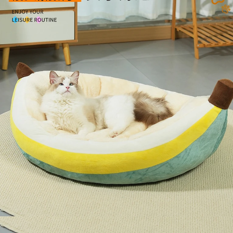 Small Pet Product Fiber PP Material Year-Round Use Winterheattech Open Banana Dog Bed Cat Nest
