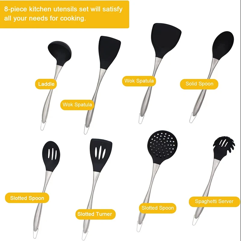 BPA Free camp Kitchen Utensils Slotted Spoon Turner Silicone Cooking Utensil Set 8Pcs/Set Silica Gel Kitchenware