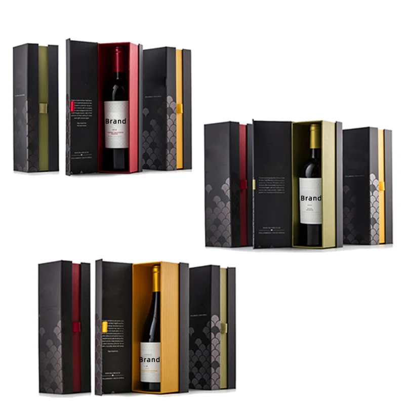 Custom Rigid Cardboard Liquor Packaging Boxes Champagne Whisky Red Wine Paper Gift Box