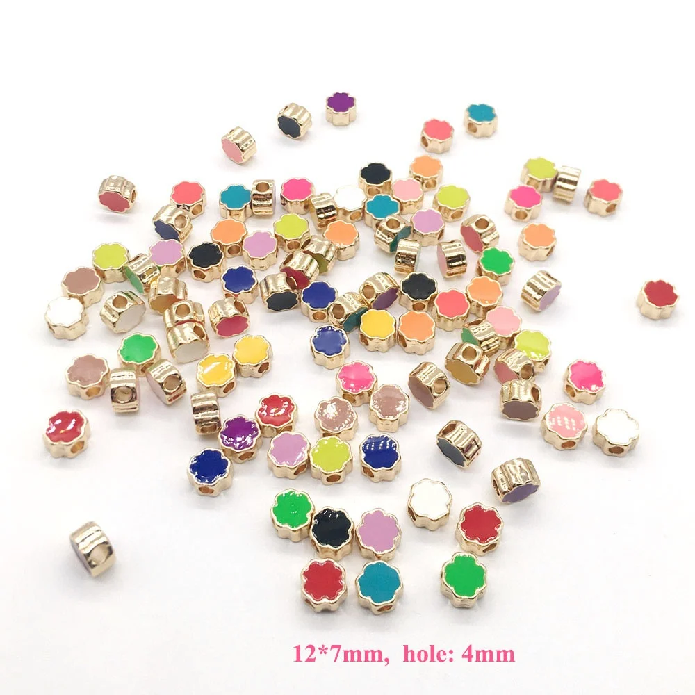 4mm big hole spacer flower butterfly bead charms for elastic hair band metal alloy enamel heart charm for bracelet making