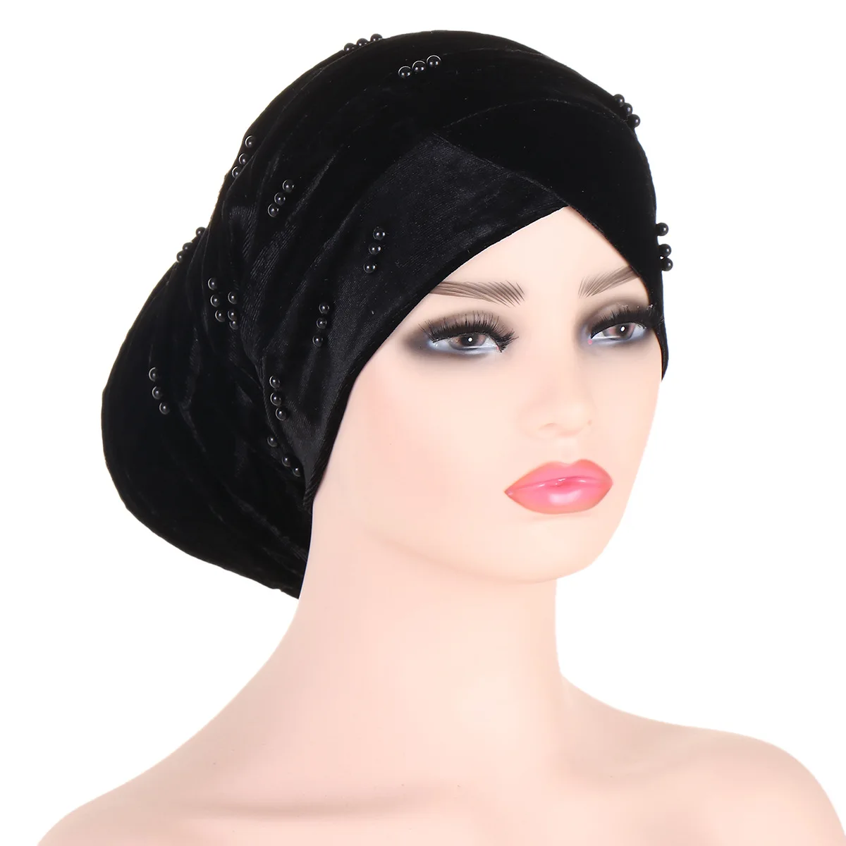 Unisex Custom Velvet Beaded Stretchy Beauty Dreadlock Caps  Muslim Women Turban Long Tail Hat