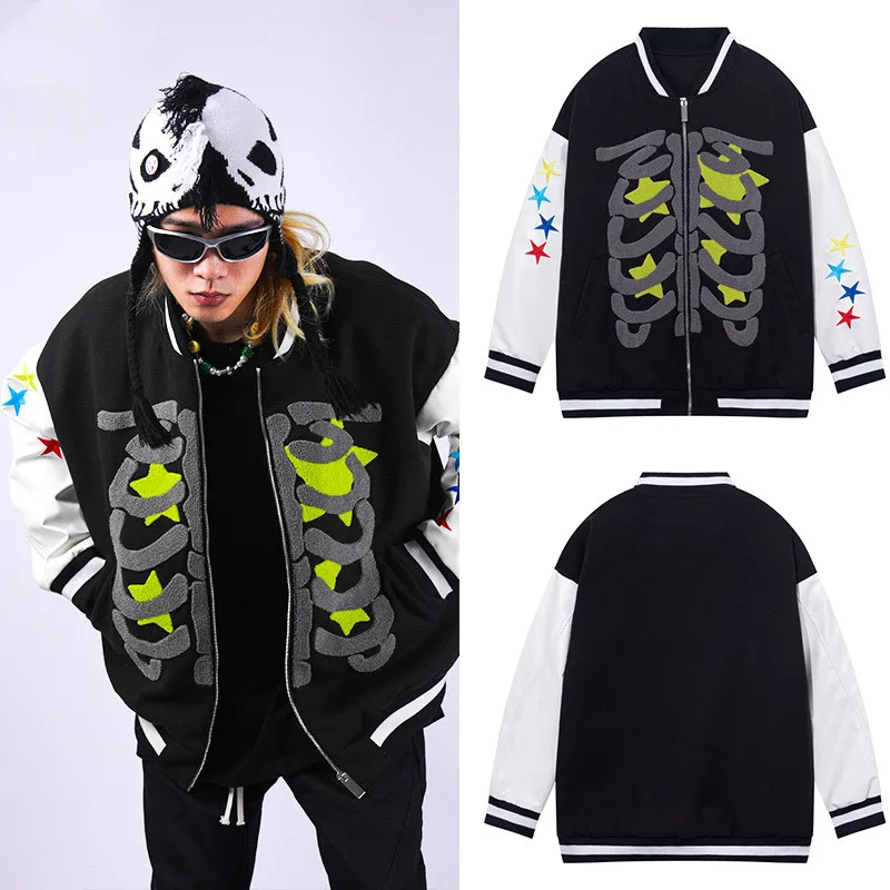 latest American Harajuku unisex Bone love Towel oversize embroidery popular High Street coat Baseball jacket