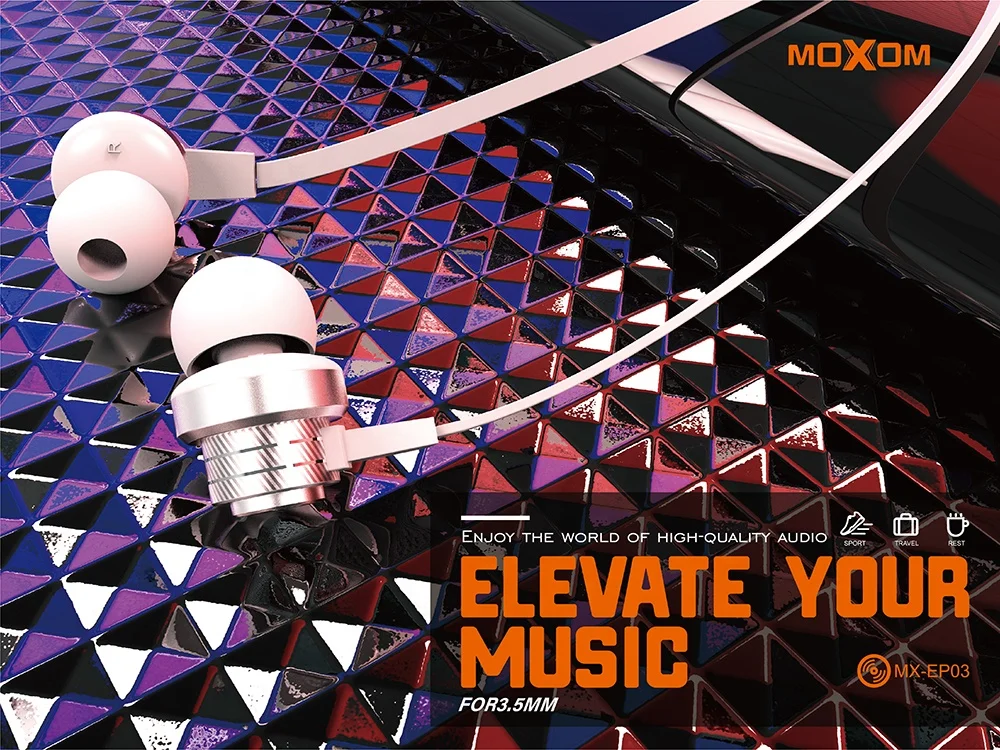 MOXOM Newest Stereo Sport Travel Earphones Wired 3.5mm Jack wired earphones Volume Control With Mic