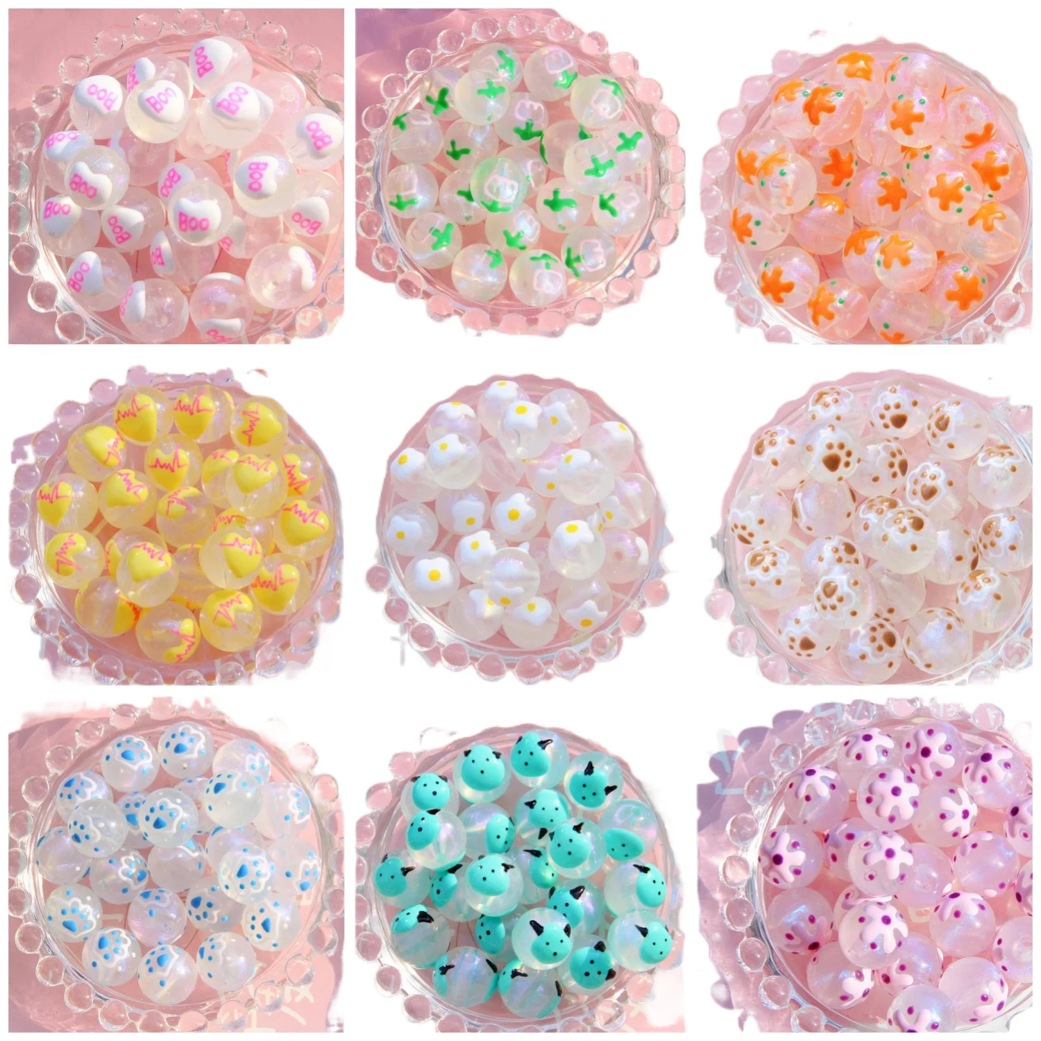 miaobei 16MM luminous starry painted beaded diy pure hand-painted beads loose DIY mobile phone chain bracelet accessor