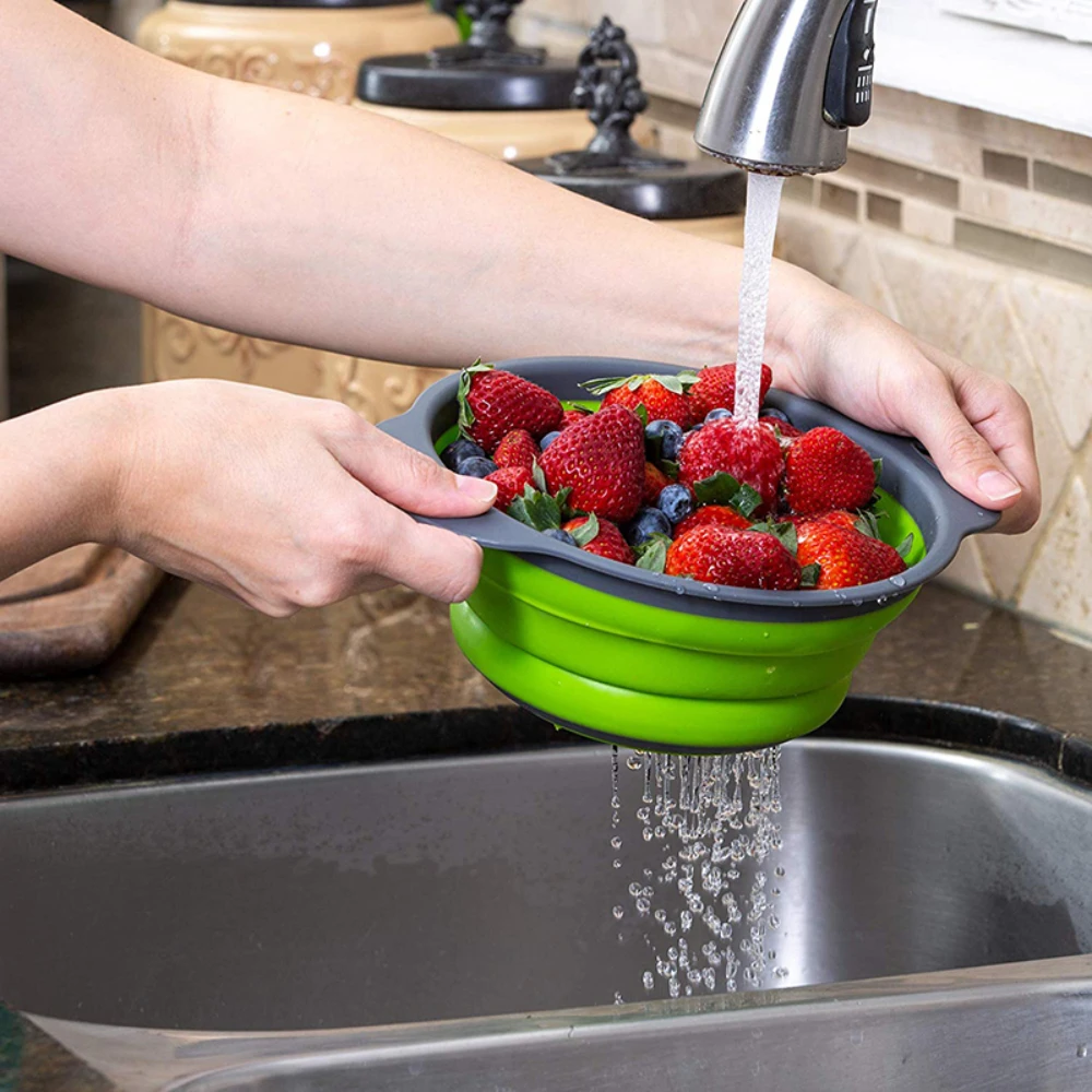 Silicone Collapsible Kitchen Colander Space-Saver Folding Strainer Colander