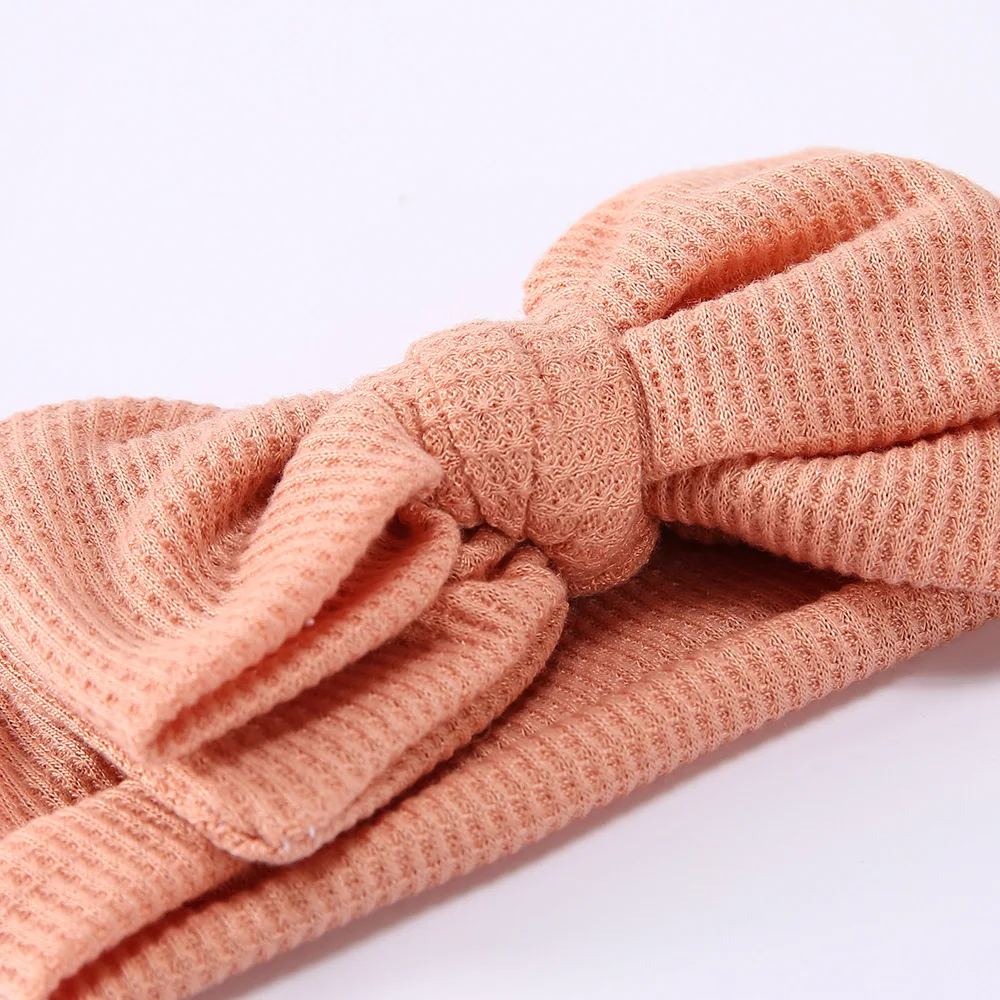 2024 New Infant Toddlers Hair Accessories Double Layer Bandana Headwrap Solid Waffle Knit Big Bow Baby Turban Headband