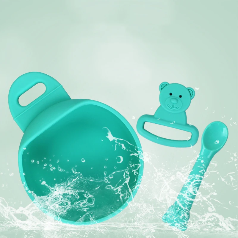 Baby Feeding Suction bowl Silicone Bowls Suction Silicone Bowl set with Spoon and teether for kid
