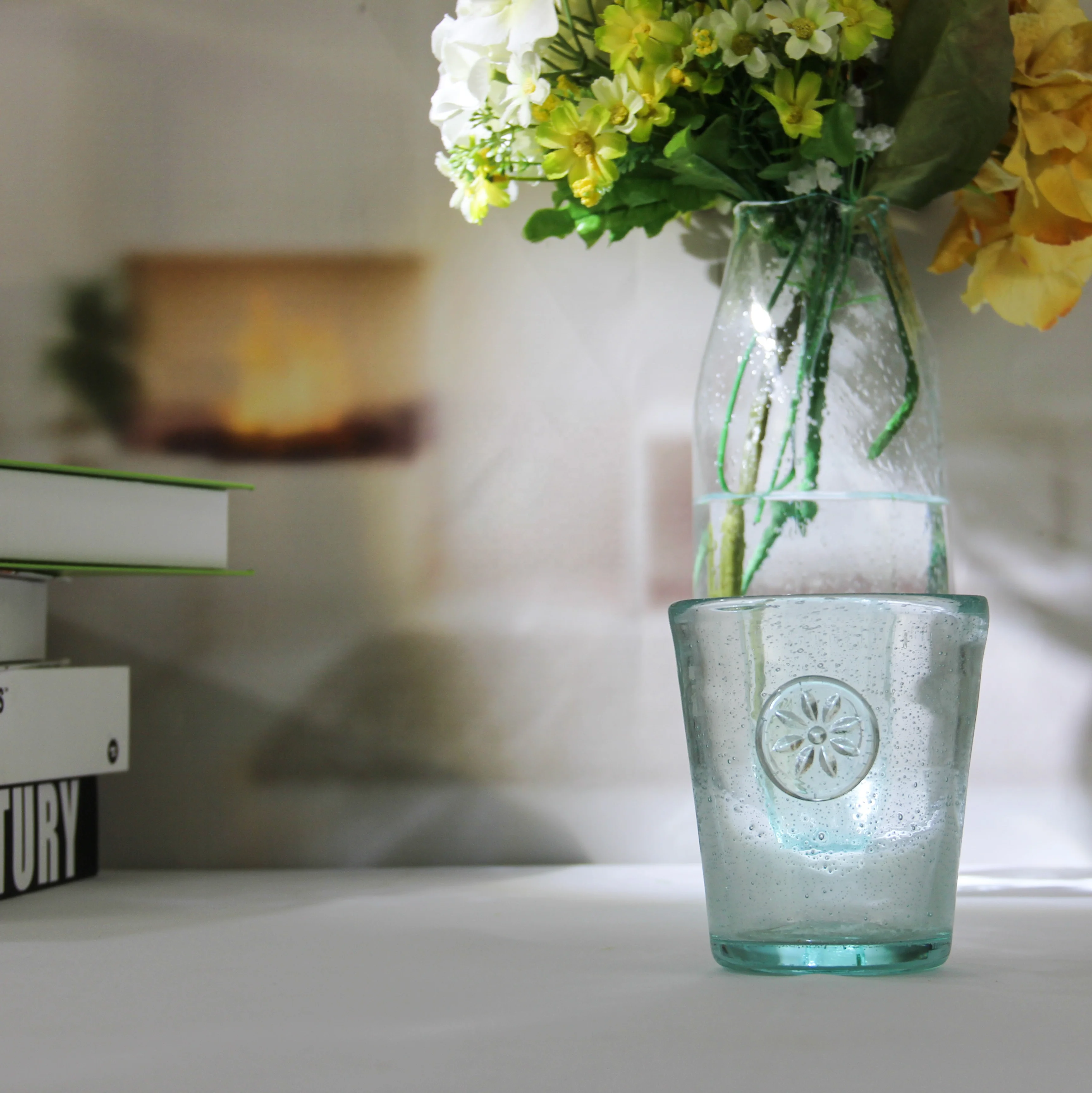 recycled transparent coffee glass mugs coffee cups latte glass dof with badge  crystal glass