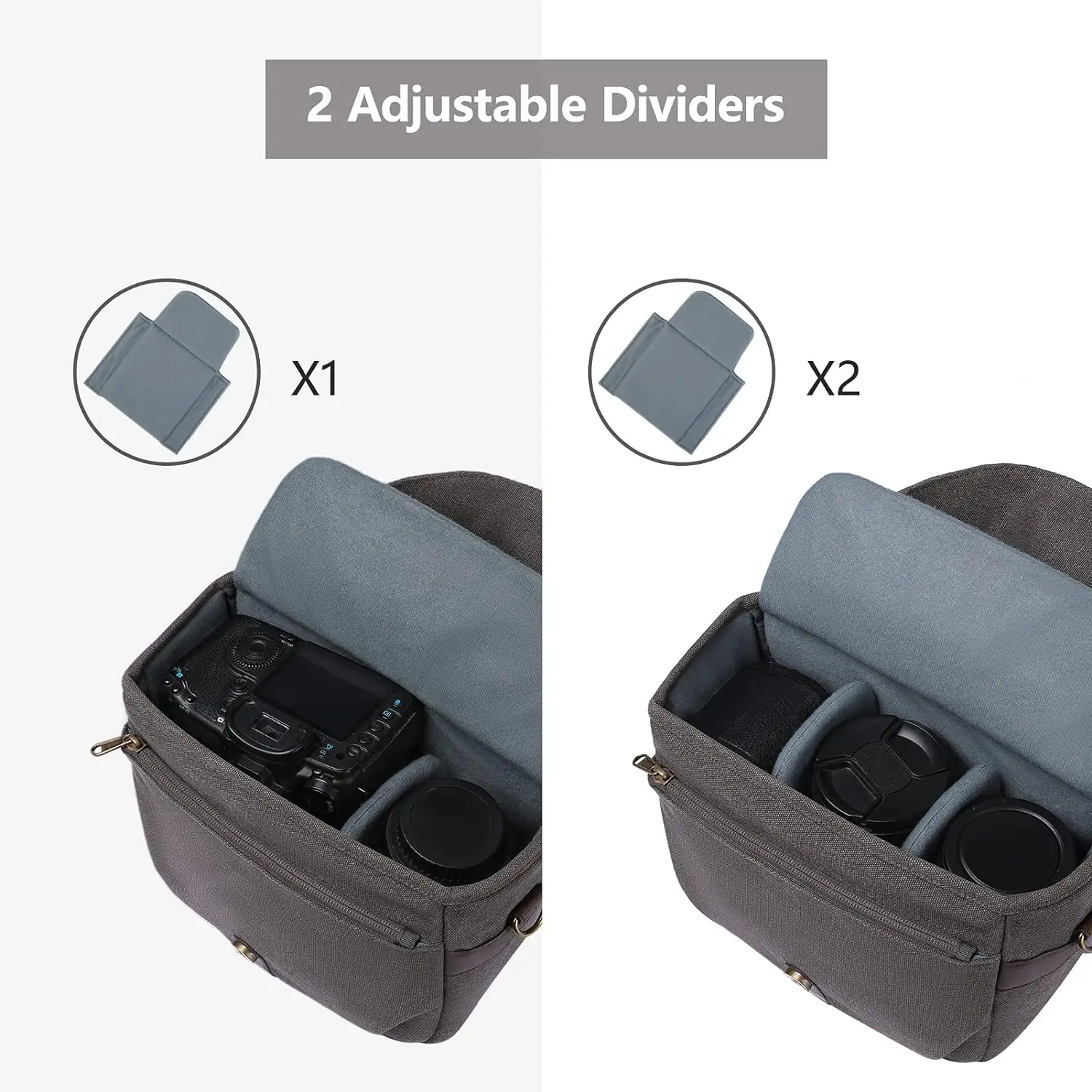 Camera Bag, SLR DSLR Canvas Camera Case, Vintage Padded Camera Shoulder Bag with Rain Cover for Women, Men, Black