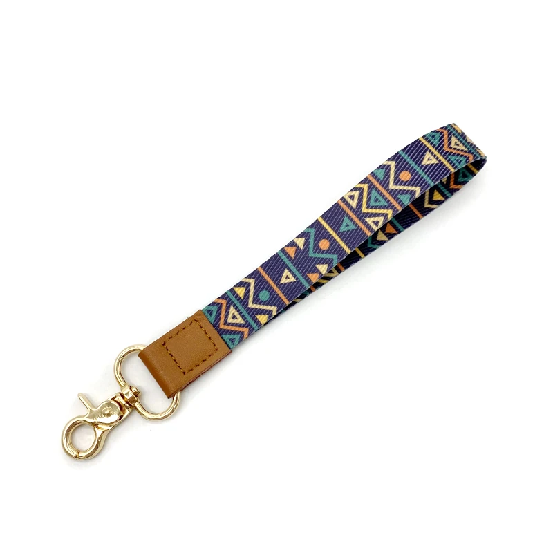 Cheap Super Factory Popular Polyester Printed Keychain Wrist Lanyard Leather Phone Keychain Lanyard Short