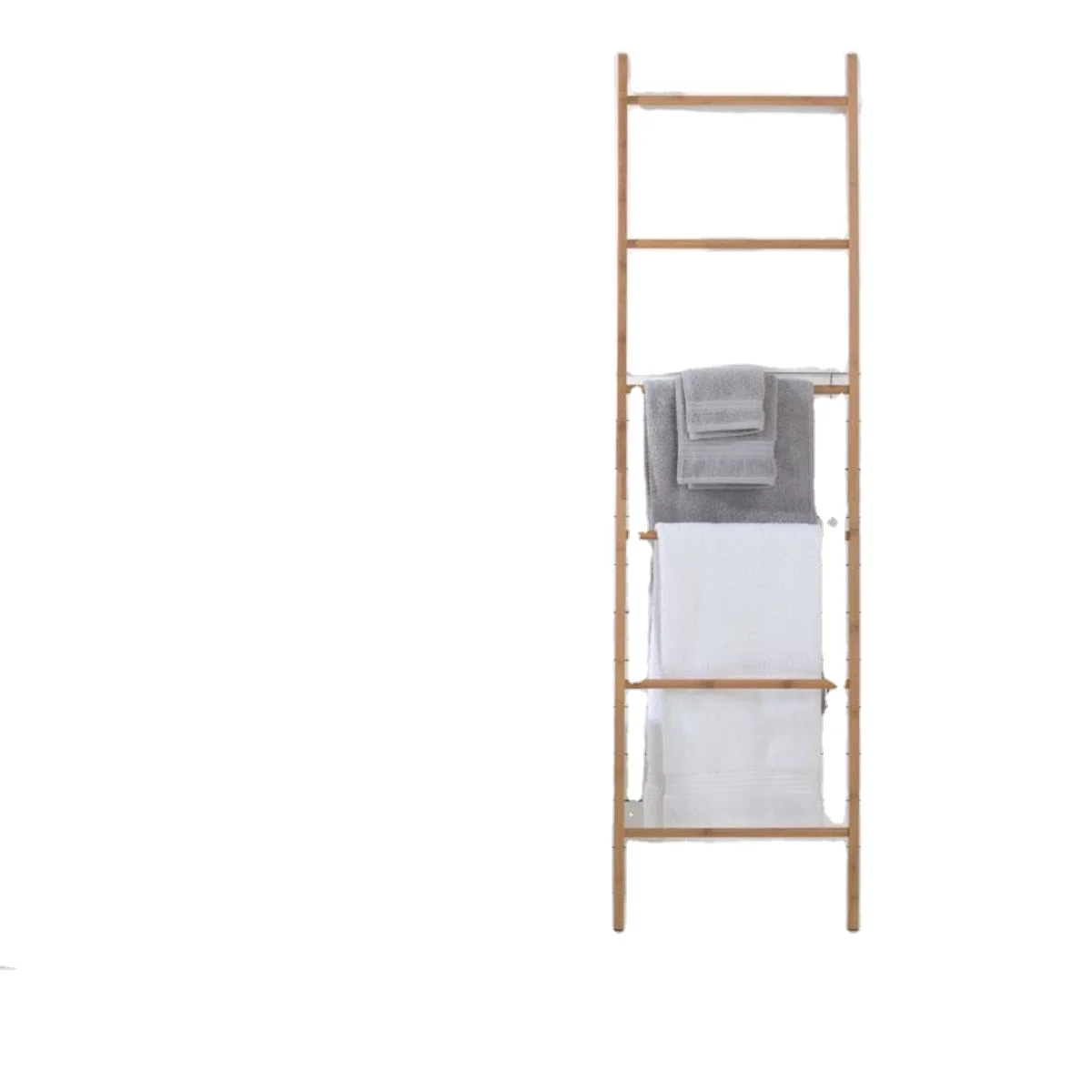 Customized simple style self-supporting bamboo towel ladder towel rack and bamboo bracket