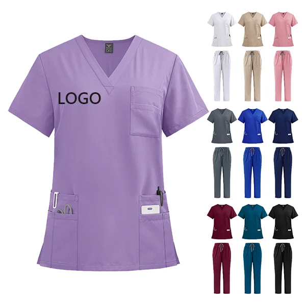 Custom logo breathable nursing hospital uniforms nurse beauty dental salon work clothes uniform medical scrubs set for men women