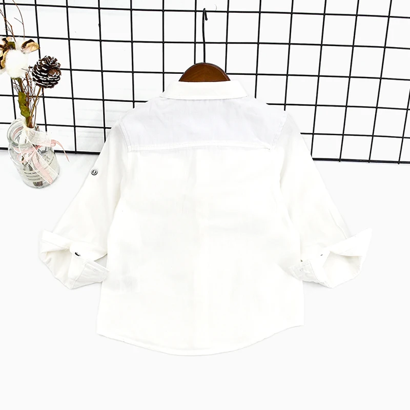 Soft Cotton Lapel Boy Formal Stand Collar Children Plain White Button Down Solid Long Shirt Child Ong Sleeve Shirt for 1 to 6