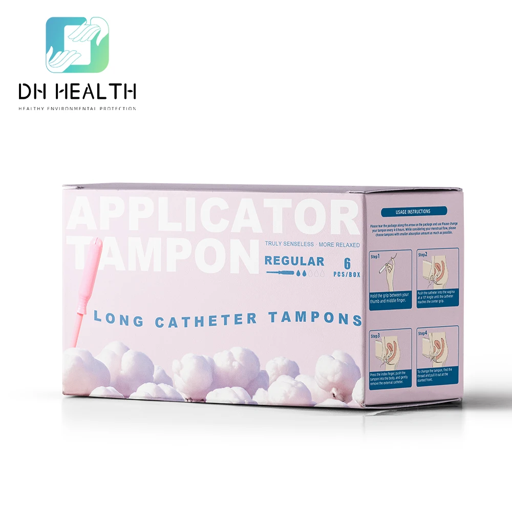 Chinese Factory DH HEALTH Disposable organic cotton tampon with cardboard applicator  China