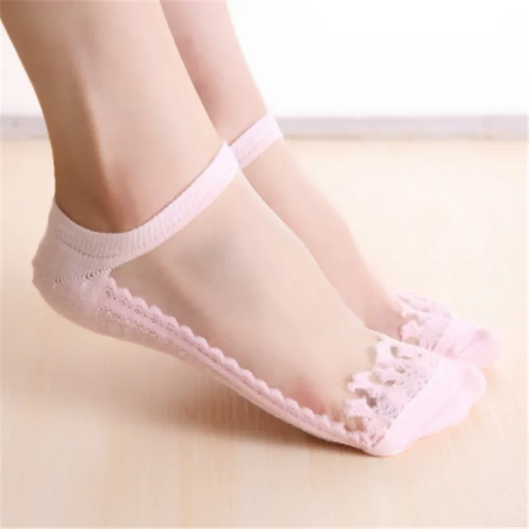 Wholesale Fashion Sring Summer Girl  Lace Socks Cute Crystal Silk  Ankle Socks Women Transparent Socks
