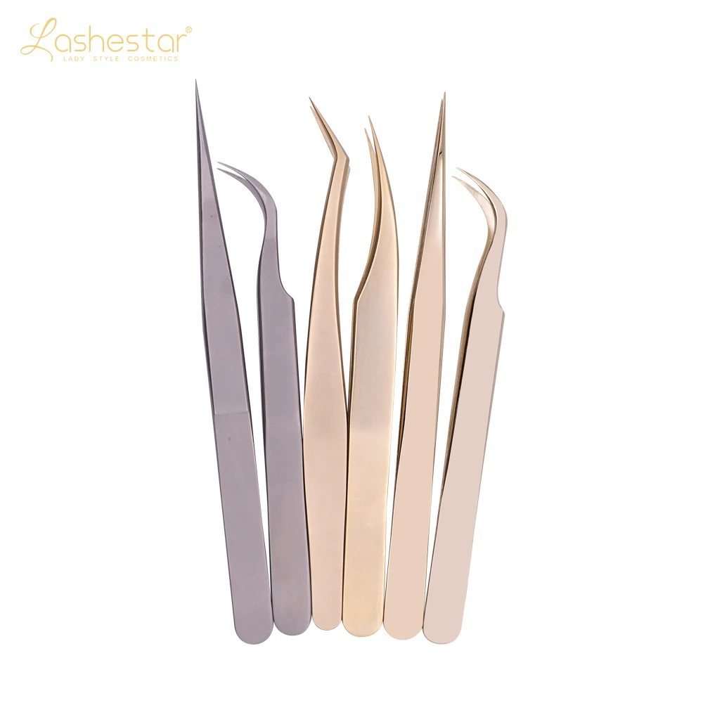 Lashestar Eyelash Extension Tweezers Makeup Stainless Steel Non-magnetic False Eyelash Tweezers OEM