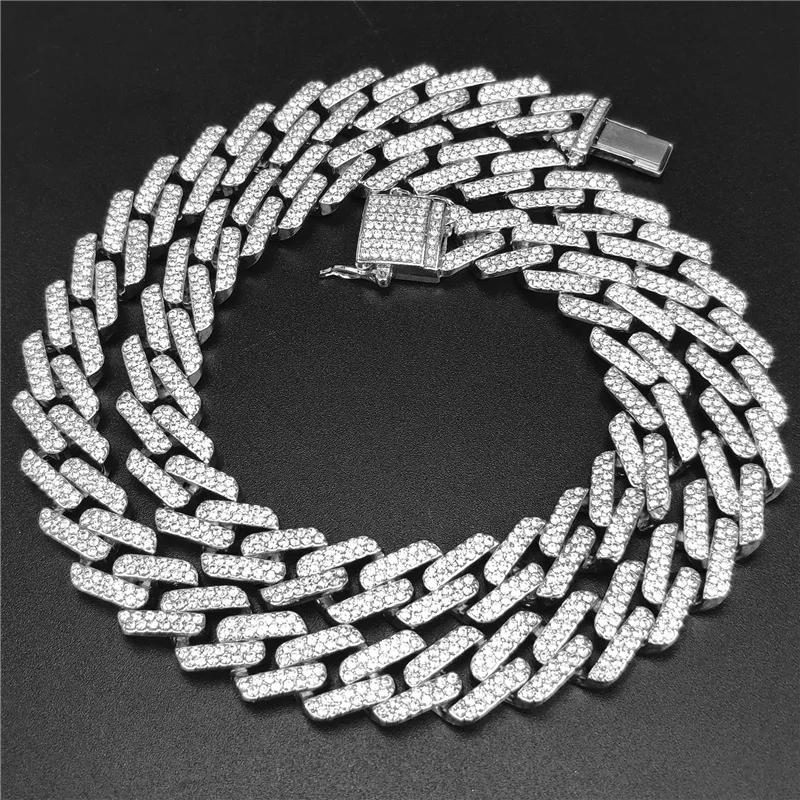 Barlaycs 2021 Fashion Engagement Diamond Stainless Steel Cuban Link Chain Necklace Jewelry Women and Men Zircon Weeding Rings