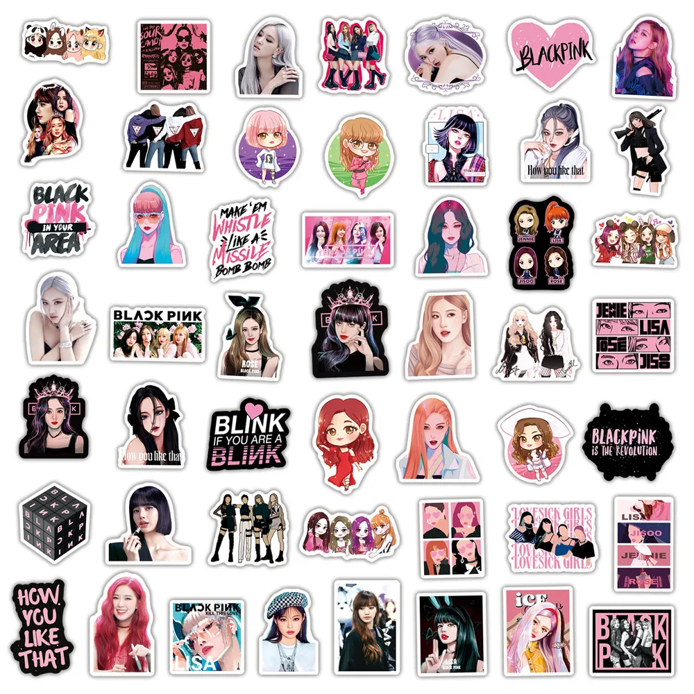  50 шт. корейские женские наклейки Kpop Star Jisoo Jennie Rose Lisa черные и Розовые «сделай сам» для ноутбука скейтборда чемодана