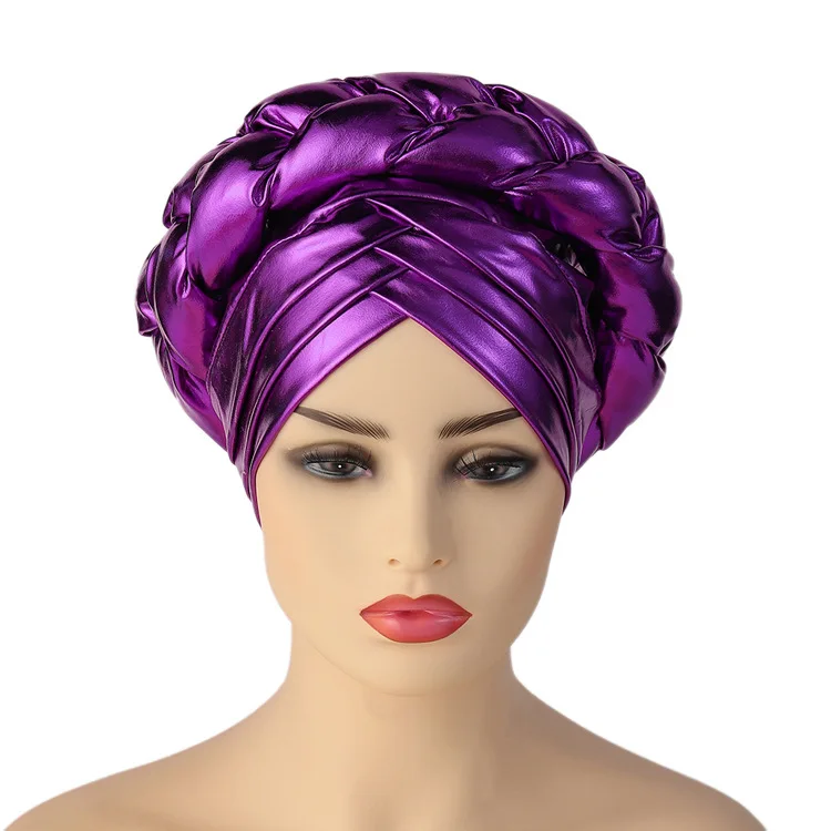 2022 New Design Muslim Women Turban Hats African Ethnic Style Hot stamping Turban Women Three-layer Braid Head Wrap Headtie Hats