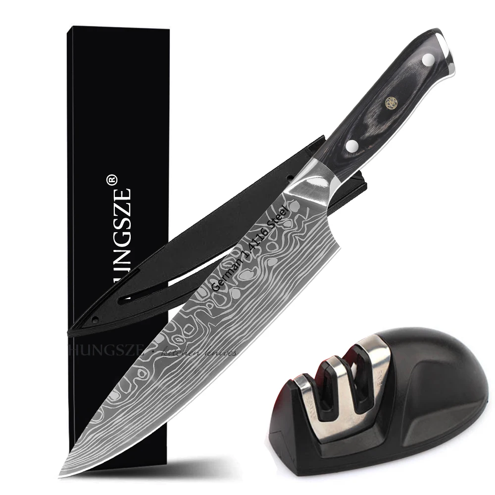 
japanese german 1.4116 steel kitchen knives damascus chef knife 8 inch with sheath 
