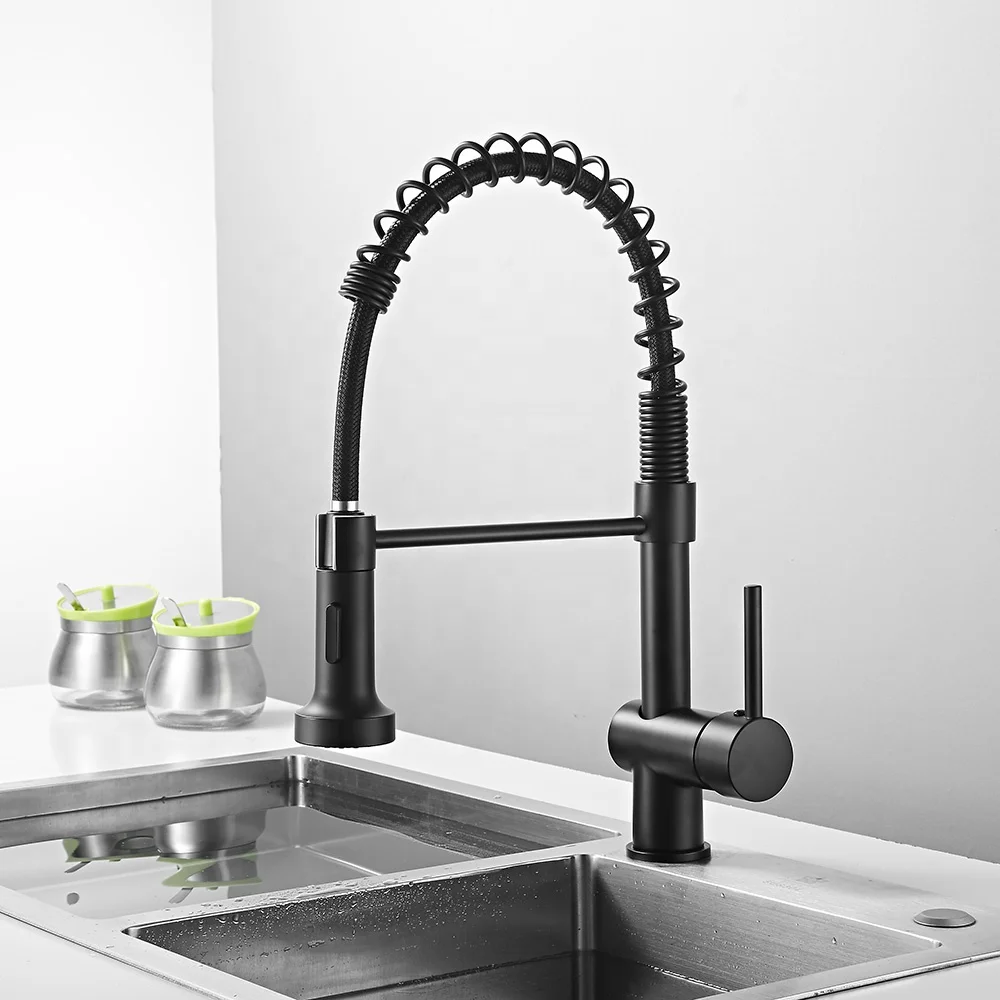 Sanitary Ware Contemporary Flexible Kitchen Faucets Tap Single Hole Pull Out Brass Commercial Spring Kitchen Sink Mixer Faucet