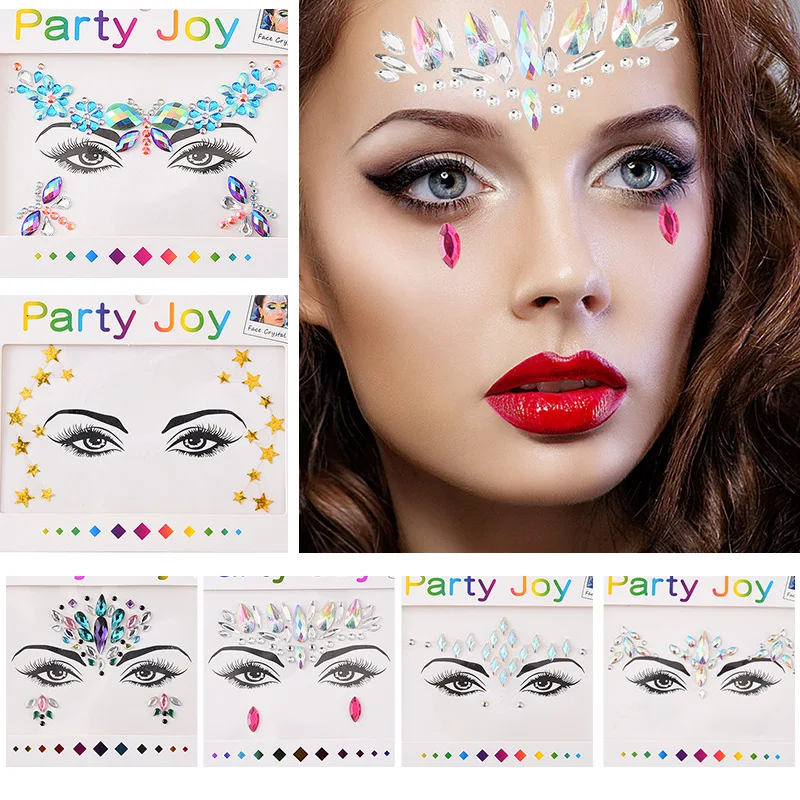 Acrylic Rhinestone Tattoo Face Stickers Face Jewels Tattoo Crystal Tears Gem Tattoo Stickers For Face