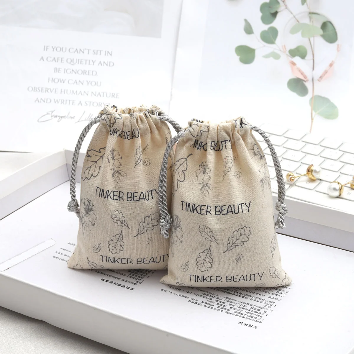 Custom Full Screen Printing Small Muslin Cotton Cosmetic Dust Bag Customized Organic Gift Packing Storage Pouch Muslin Bag