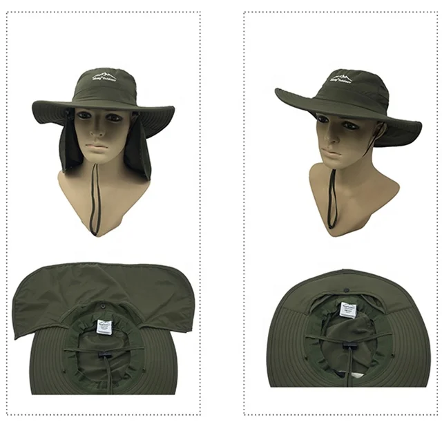 Factory price polyester wide brim custom bucket hat quick dry mesh breathable fishing hat with neck cover outdoor jungle hat