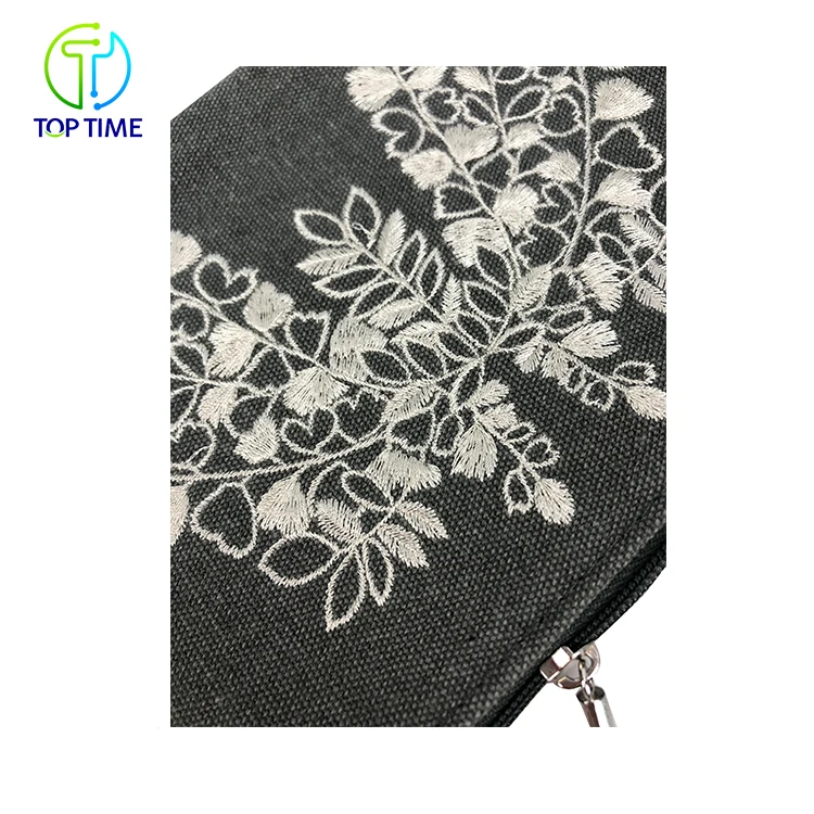 
Factory Wholesale Fashion Customize Logo Embroidered Decoration And Zipper Closure Small Canvas Change Purse 