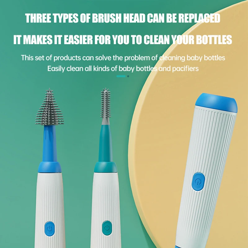 New Arrival 4in1 1500mah Small Travel Infants Baby Multipurpose Silicone Cordless Electric Bottle Cleaning Brush with Extensions