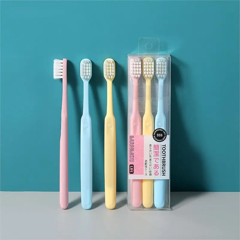 Wholesale New square hole 3pcs pack home adult wide head soft hair bristle Travel motel inn OEM reusable large head toothbrush