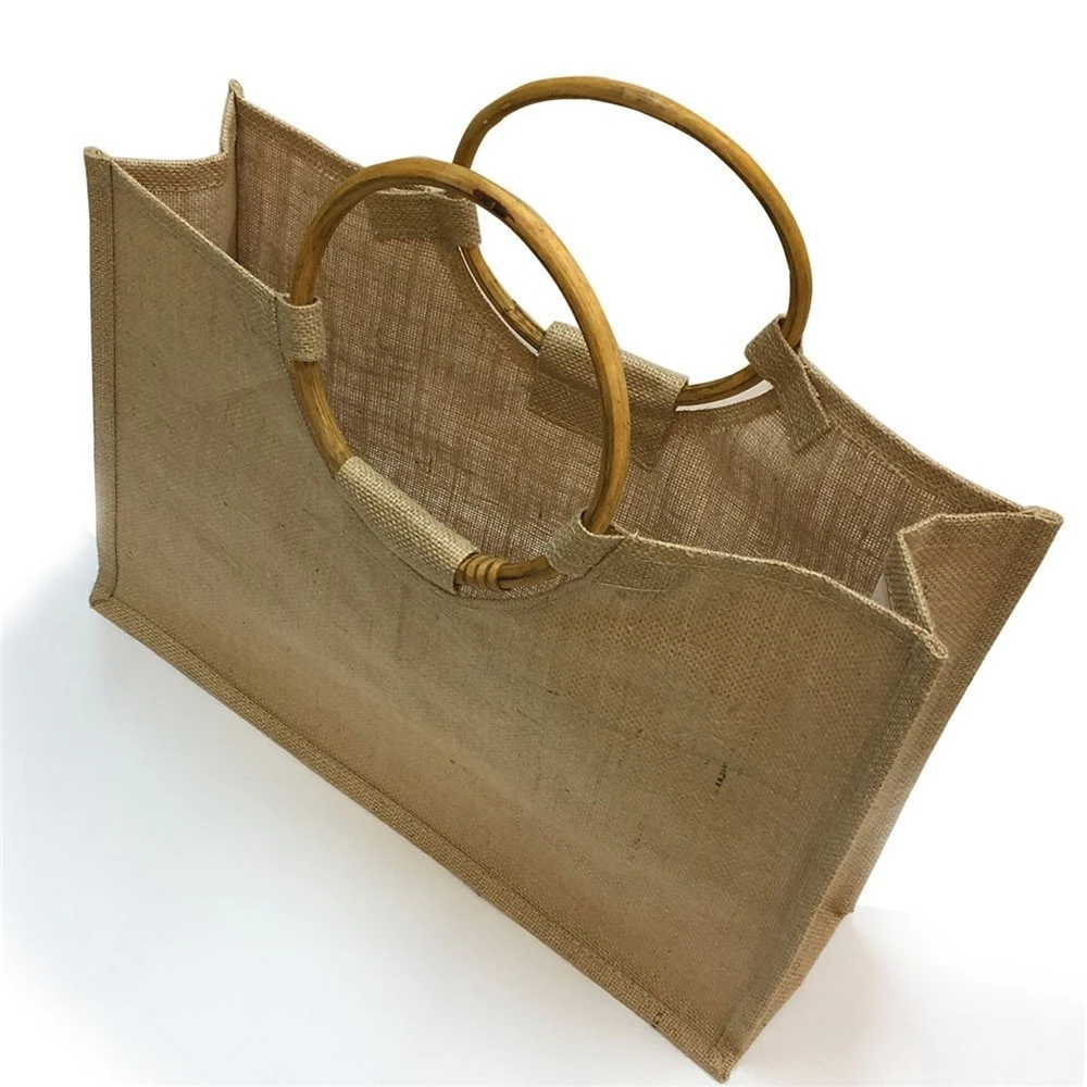 
Customized OEM Burlap Hemp Raw Material Wine Bottle Jute Tote Shopping Bag 