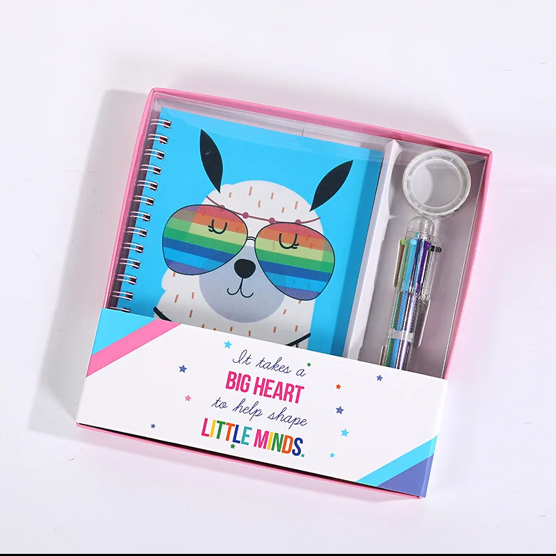 Cheap price cute stationary girls gift school student pink notebook ballpen stationery set with box