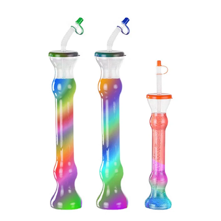 Hot Sale 350ml/500ml Colorful Double Bubble Cup Custom Logo Slush Yard Cups With Lid and Straw