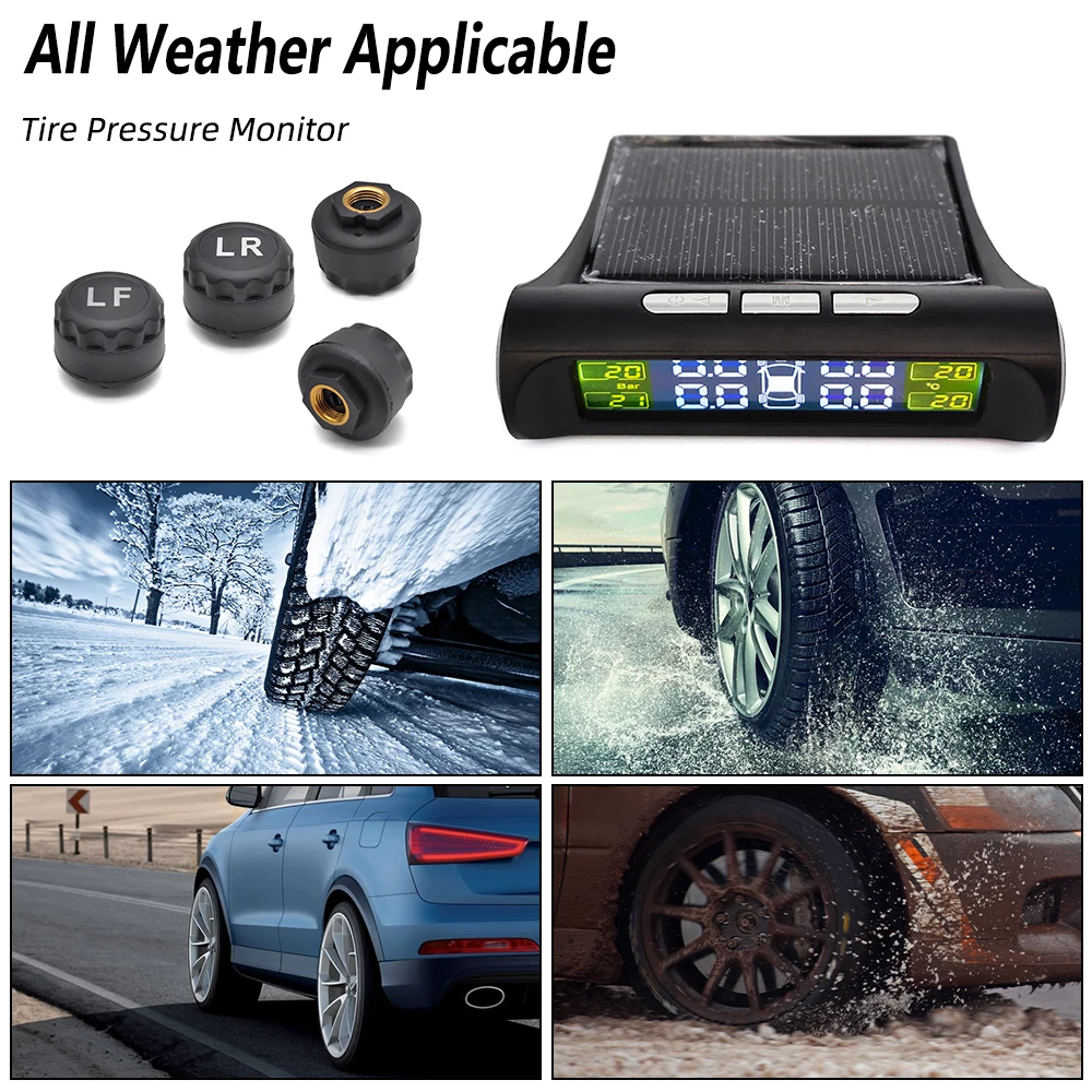 Car TPMS Tire Safety Monitoring System Solar Power Digital LCD Display Auto Security Alarm External Tyre Pressure Sensor