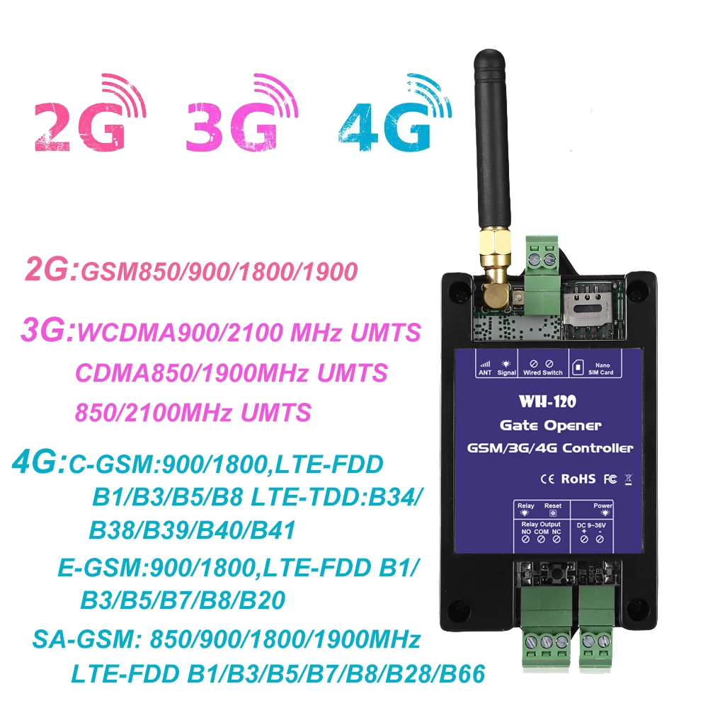GSM 4G Relay Switch Remote Access Controller Automatic Gate Opener Control by free phone call WH-120