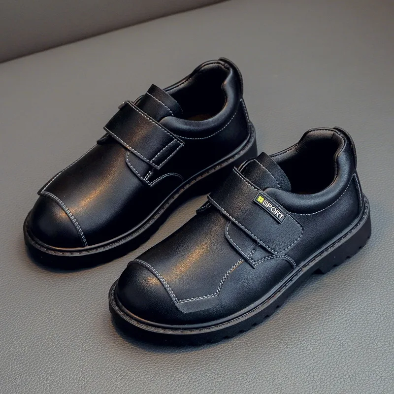 G003 Hot Sale Large Size Customized Children Black Leather Dress Shoes Boy Kids Uniform Stock Shoes Back to School Shoe for Boys
