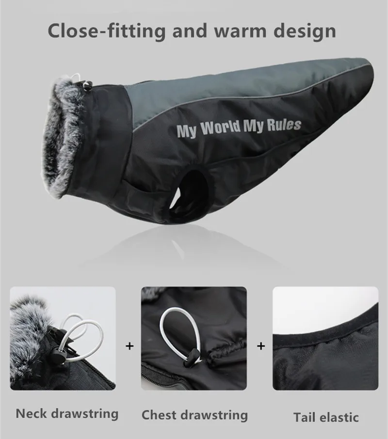 Water Resistant Windproof Cold Weather  Reflective Dog Winter Vest Jacket clothing Snowsuit