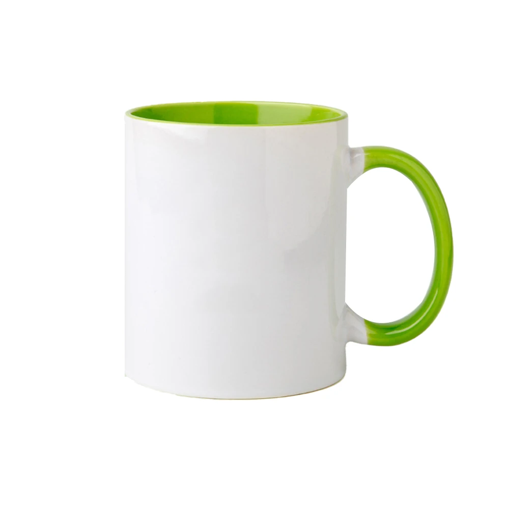 AI-MICH 11 Oz Two Tone Coated Sublimation Ceramic Printed Mug Oem Mug With Blue Inner and Handle