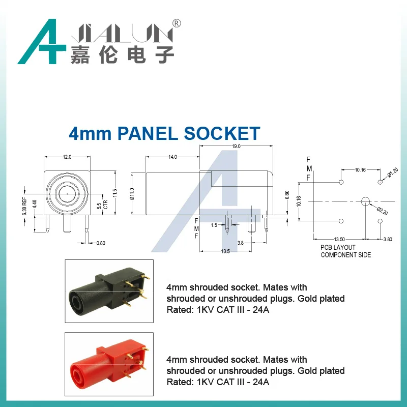 JIALUN Shrouded Socket Mates with Plugs 4mm Banana Jack PCB Plug