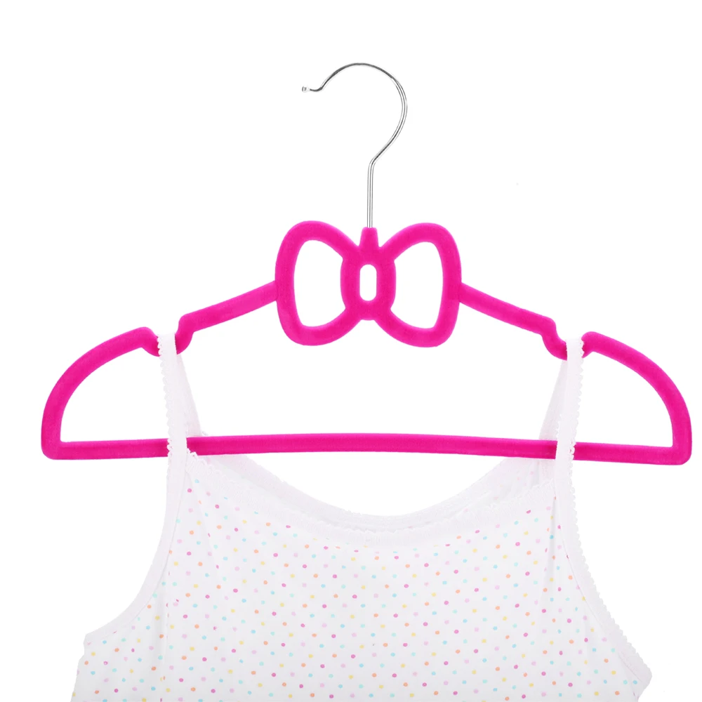 Velvet Hanger Manufacturer Pink Lovely Bow Shape Cute Velvet Kids Hanger for Cloths
