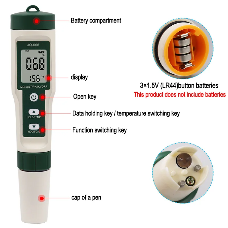 High Quality PH Meter 10 in1 TDS/Temp/EC/H2/ORP/S.G Water Quality Tester Pen Conductivity Detector Monitor Purity Measure Tool