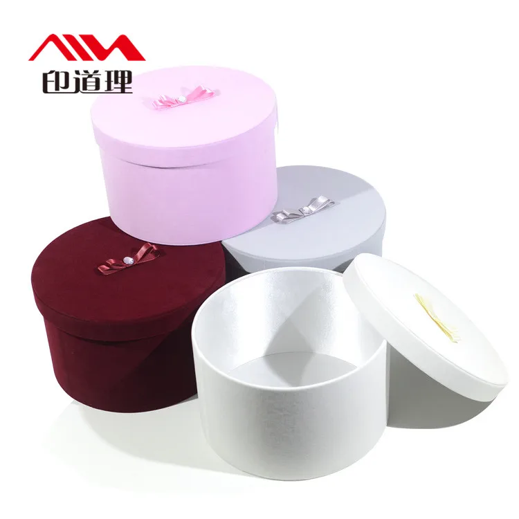 Wholesale  Cardboard With Hat Round Tube  Luxury Round Flower Box Velvet Box For Rose Packing