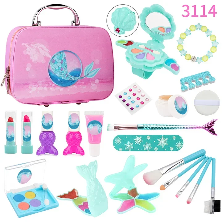 Portable Handheld Children Toys Non-Toxic Cosmetics Safe Gifts Interactive Kids Pretend Play Beauty Set Children Make Up Toys
