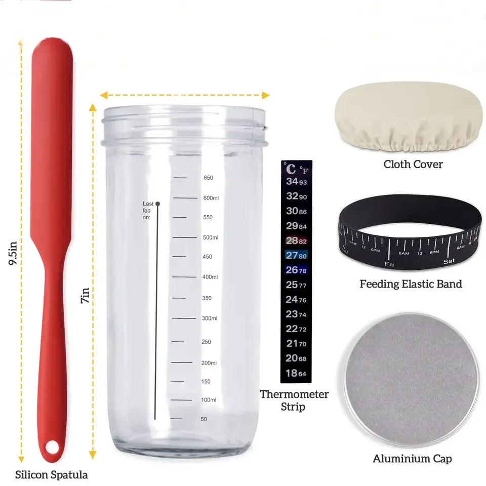 YONGLI glass fermenting machine bucket equipment bioreactor yogurt fermenter Sourdough Starter Jar Kit Cloth Cover and spatula