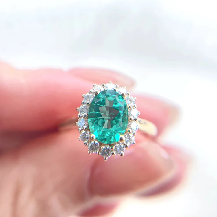 Roomy purity solid gold Jewelry classic diana design women ring 1ct  oval lab grown Colombian Emerald rings