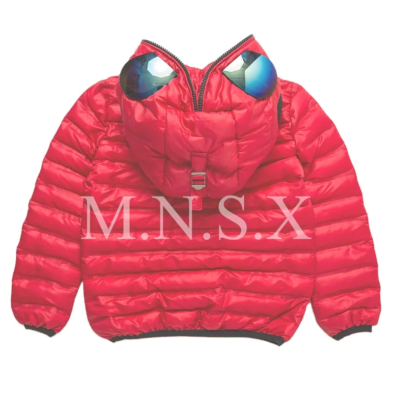  custom fashion shinny cool nylon jacket with glasses boys padding riding cartoon