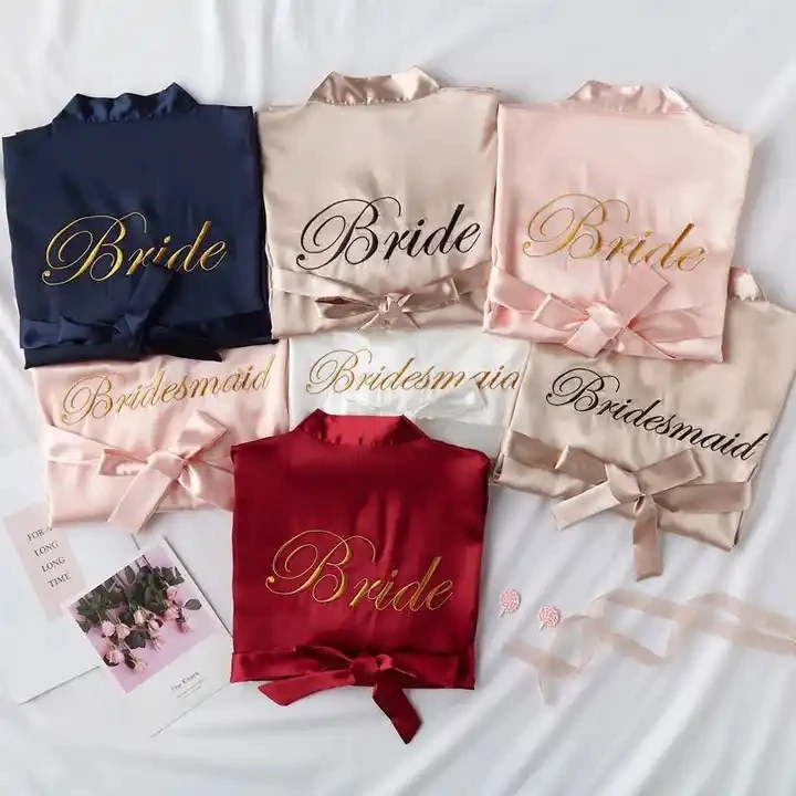Bridesmaid Robes Bridal Robes Bride Dressing Gown Wholesale Satin Silk Printed Wedding Ladies Half Sleeve Bridesmaid Robe