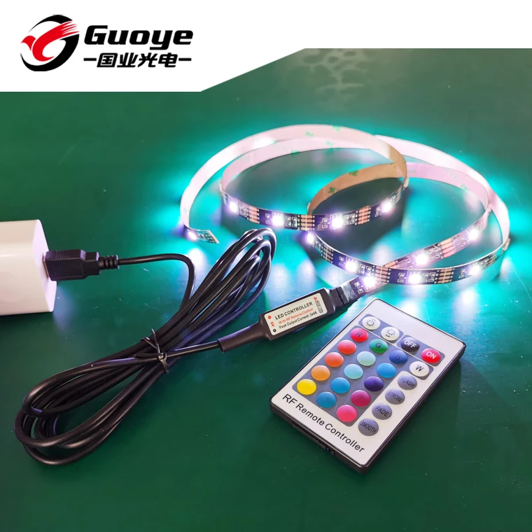  Оптовая продажа Светодиодная лента для подсветки телевизора 7 2 Вт 5 В 5050 RGB 30 светодиодов/м 1 метр USB RF ИК 24 клавиши контроллер кабель 0 м